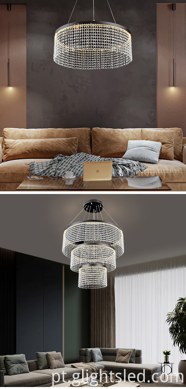 Venda por atacado Decoração de casa moderna e personalizada de luxo em cristal 24w 36w 50w lustre moderno de iluminação pendente